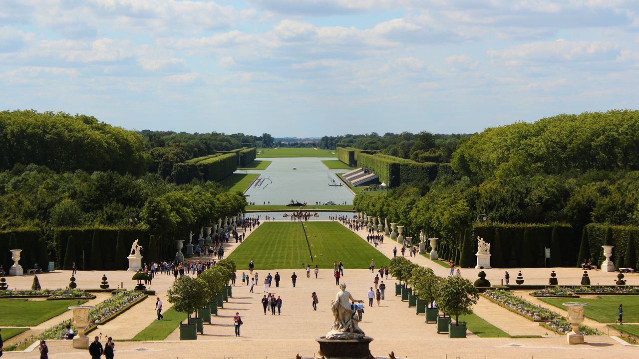 The main axis of the Versailles gardens running from the water parterre down to the Grand Canal.
